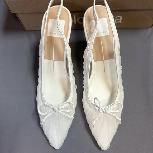 Dolce Vita ‘Yela’ White Tulle Pointed-Toe Slingback Heel Pumps - Picture 4 of 16
